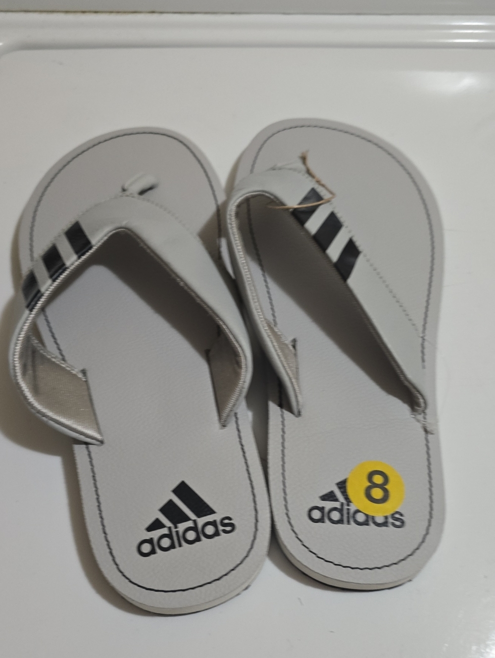 adidas MEN White Flip Flops with Black Stripes
